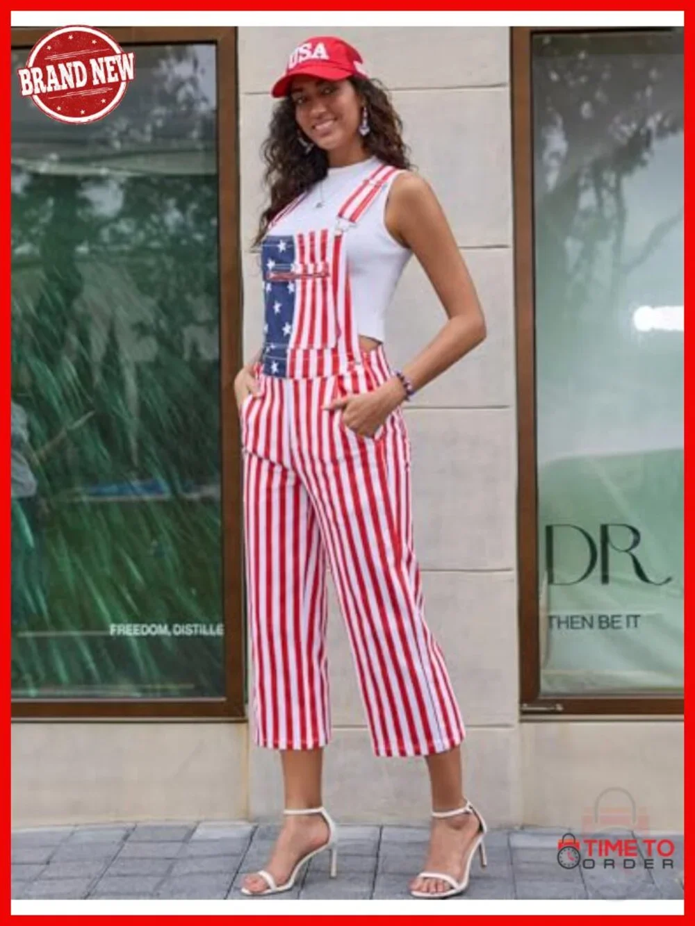 American Flag Overalls Jumpsuit Romper with Pockets Adjustable Straps